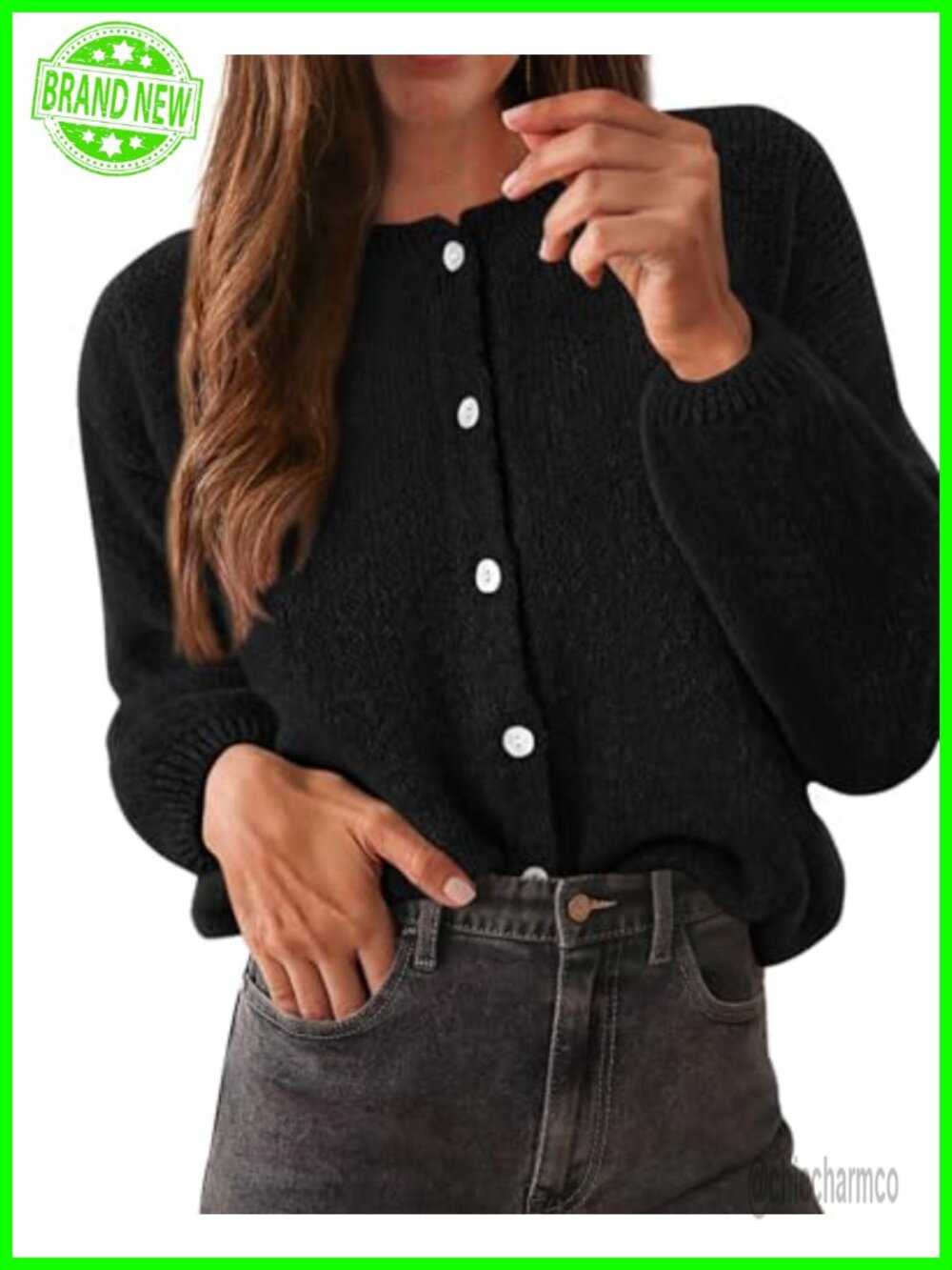 Button Up Cardigan Long Sleeve Chunky Knit Sweater for Women